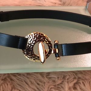 Chico’s Black Belt with Hammered Gold Tone Buckle